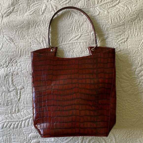 Suarez crocodile emboss burgundy leather tote bag